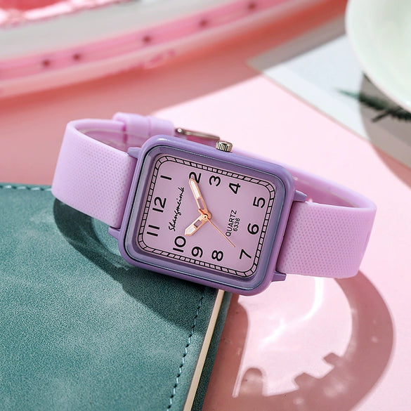 Ladies Alloy And Silicone Rectangle Shell Digital Quartz Watch Leisure Style