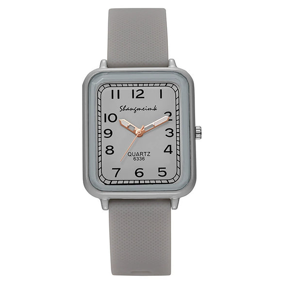 Ladies Alloy And Silicone Rectangle Shell Digital Quartz Watch Leisure Style