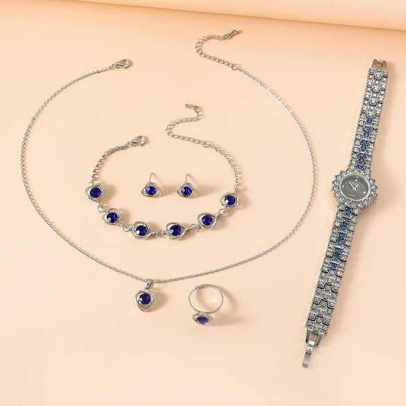 Ladies Alloy And Stainless Steel Leisure Round Dial Quartz Watch And Jewelry Set