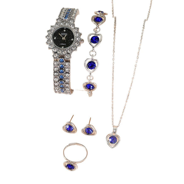 Ladies Alloy And Stainless Steel Leisure Round Dial Quartz Watch And Jewelry Set