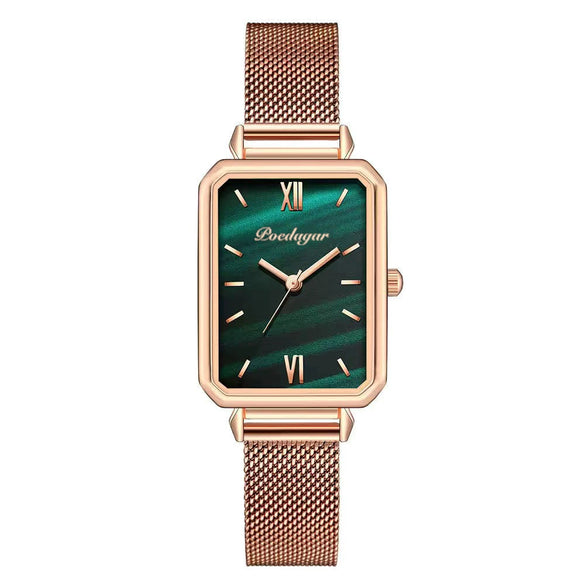 Ladies Alloy And Stainless Steel Square Quartz Watch With Mineral Strengthened Glass Mirror And Onion Crown