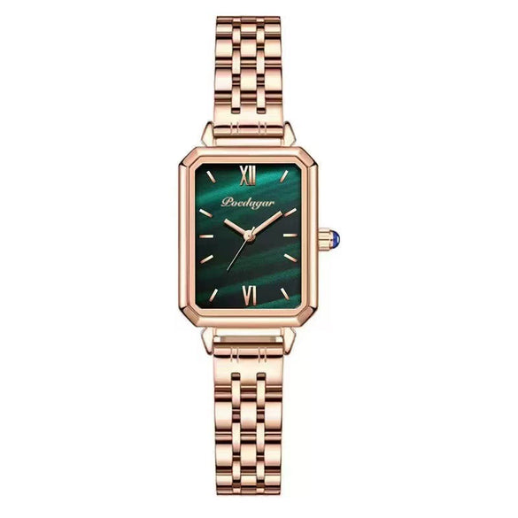 Ladies Alloy And Stainless Steel Square Quartz Watch With Mineral Strengthened Glass Mirror And Onion Crown