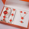 Ladies Alloy Band Quartz Watch With Four Leaf Clover Design And Flower Shaped Dial
