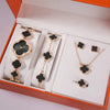 Ladies Alloy Band Quartz Watch With Four Leaf Clover Design And Flower Shaped Dial