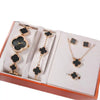 Ladies Alloy Band Quartz Watch With Four Leaf Clover Design And Flower Shaped Dial