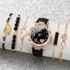 Ladies Alloy Belt Quartz Watch With Round Diamond Dial And Beaded Bracelet