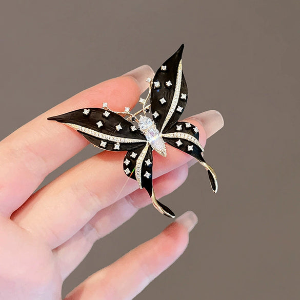Ladies Alloy Black Butterfly Design Electroplating Brooch Pin Allmatch Accessories