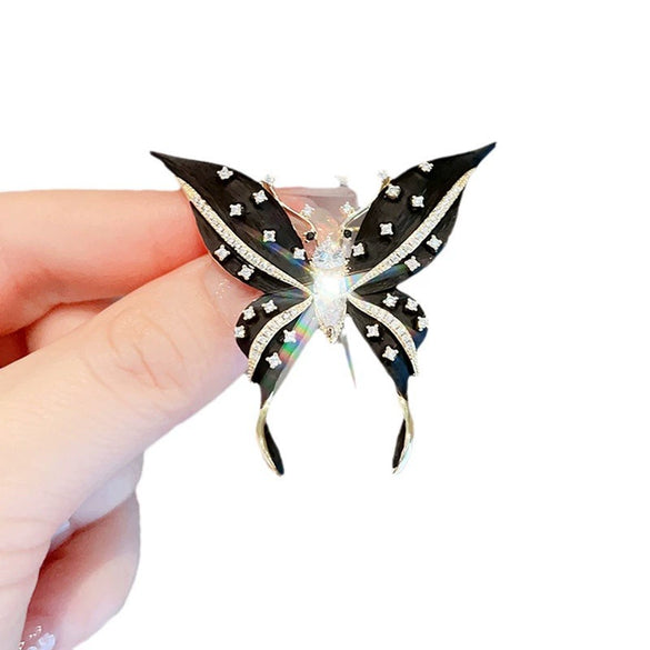 Ladies Alloy Black Butterfly Design Electroplating Brooch Pin Allmatch Accessories