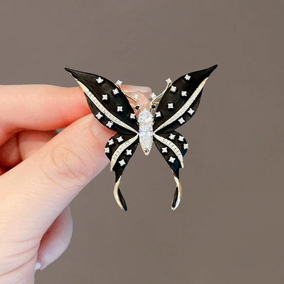 Ladies Alloy Black Butterfly Design Electroplating Brooch Pin Allmatch Accessories