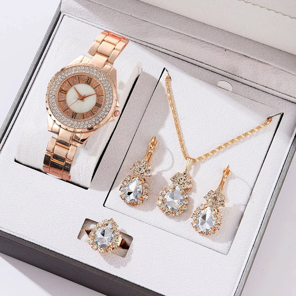 Ladies Alloy Case Imitation Leather Strap Round Dial Diamond Watch