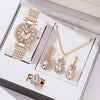Ladies Alloy Case Imitation Leather Strap Round Dial Diamond Watch