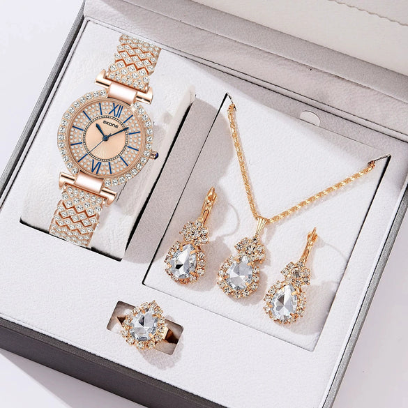 Ladies Alloy Case Imitation Leather Strap Round Dial Diamond Watch
