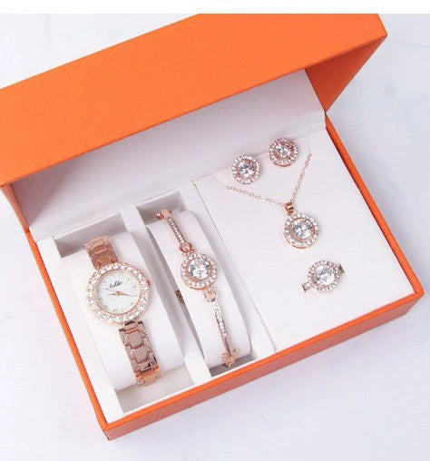 Ladies Alloy Case Imitation Leather Strap Round Dial Diamond Watch
