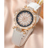 Ladies Alloy Case Stainless Steel Clasp Imitation Leather Strap Round Dial Pointer Quartz Watch