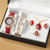 Ladies Alloy Case Stainless Steel Clasp Imitation Leather Strap Round Dial Pointer Quartz Watch