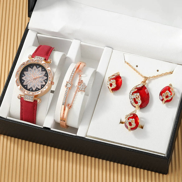 Ladies Alloy Case Stainless Steel Clasp Imitation Leather Strap Round Dial Pointer Quartz Watch