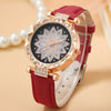 Ladies Alloy Case Stainless Steel Clasp Imitation Leather Strap Round Dial Pointer Quartz Watch