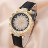 Ladies Alloy Case Stainless Steel Clasp Imitation Leather Strap Round Dial Pointer Quartz Watch