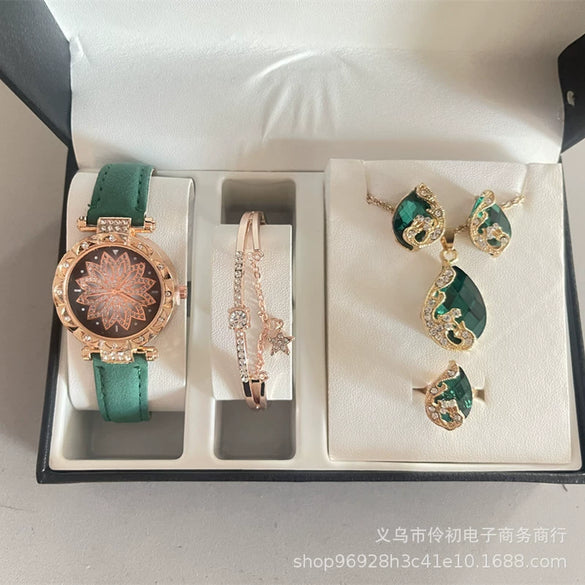Ladies Alloy Case Stainless Steel Clasp Imitation Leather Strap Round Dial Pointer Quartz Watch