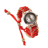 Ladies Alloy Case Textile Strap Round Dial Telescopic Rope Clasp Woven Bracelet Watch
