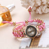 Ladies Alloy Case Textile Strap Round Dial Telescopic Rope Clasp Woven Bracelet Watch