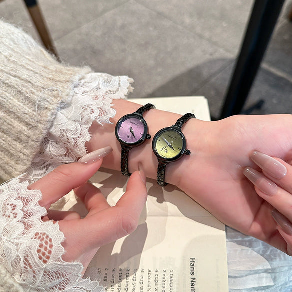 Ladies Alloy Casual Round Dial Wrist Watch With Stainless Steel Buckle And Mineral Reinforced Glass Mirror