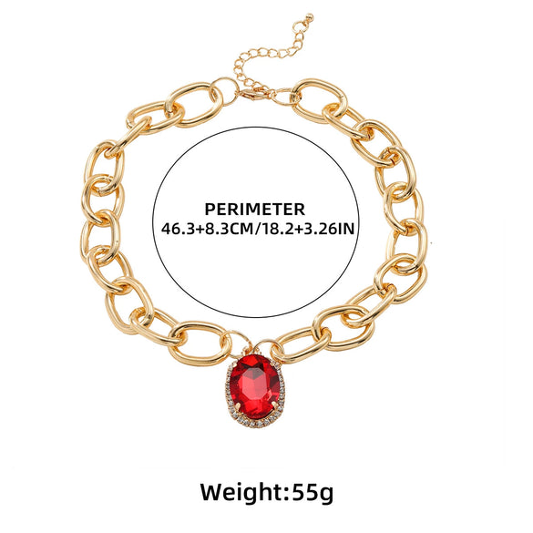 Ladies Alloy Chain With Multicolor Gem And Geometric Rhinestone Pendant Necklace Diamond Design