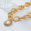 Ladies Alloy Chain With Multicolor Gem And Geometric Rhinestone Pendant Necklace Diamond Design