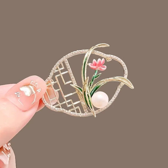 Ladies Alloy Flower Antique Orchid Electroplated Brooch