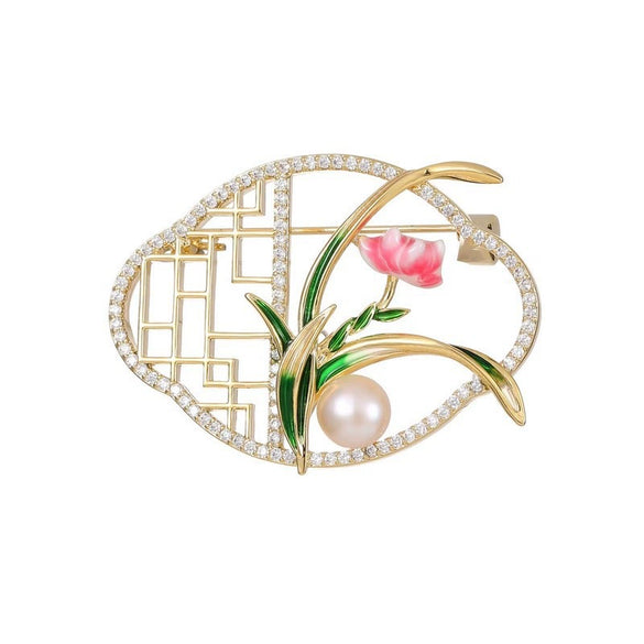 Ladies Alloy Flower Antique Orchid Electroplated Brooch