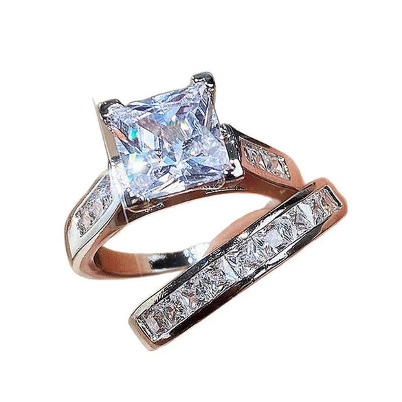 Ladies Alloy Flower Shaped Diamond Zircon Ring Set With Electroplating Jewelry