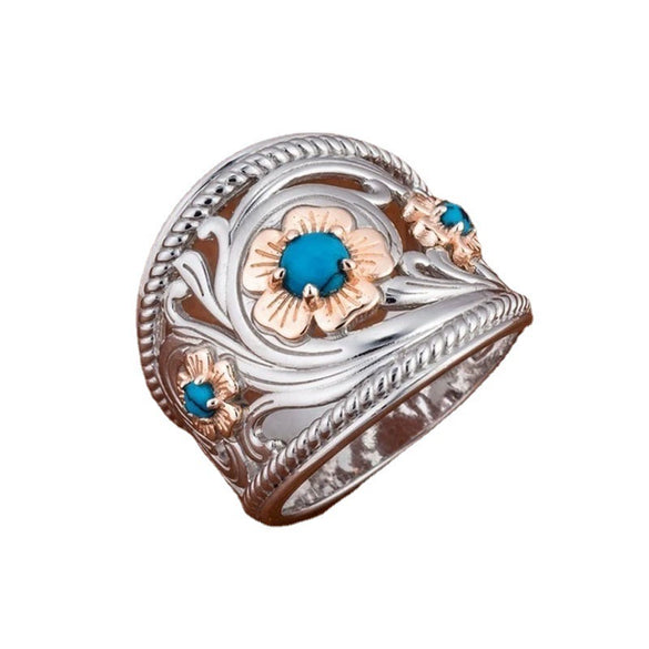 Ladies Alloy Geometric Flower Ring With Twocolor Gold Edge And Electroplating Design