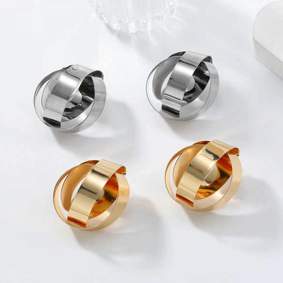 Ladies Alloy Geometric Three Dimensional Round Electroplated Earrings