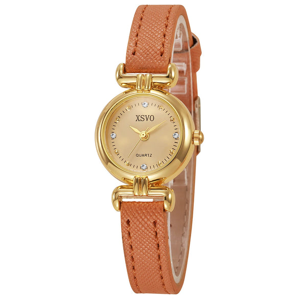 Ladies Alloy Imitation Leather Quartz Watch With Round Dial And Pin Buckle
