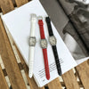 Ladies Alloy Imitation Leather Strap Electronic Quartz Watch With Rectangular And Barrel Shape