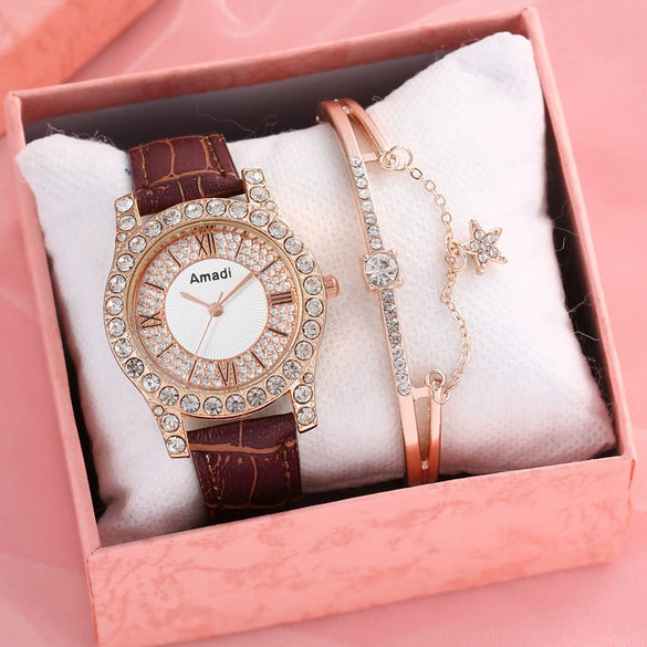 Ladies Alloy Imitation Leather Strap Round Dial Quartz Watch With Roman Face And Simple Fashion Style
