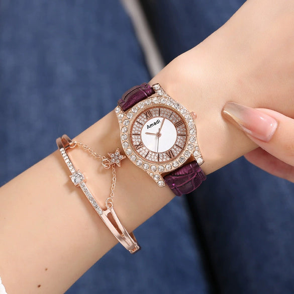 Ladies Alloy Imitation Leather Strap Round Dial Quartz Watch With Roman Face And Simple Fashion Style