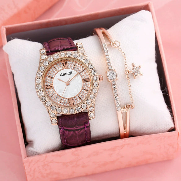 Ladies Alloy Imitation Leather Strap Round Dial Quartz Watch With Roman Face And Simple Fashion Style