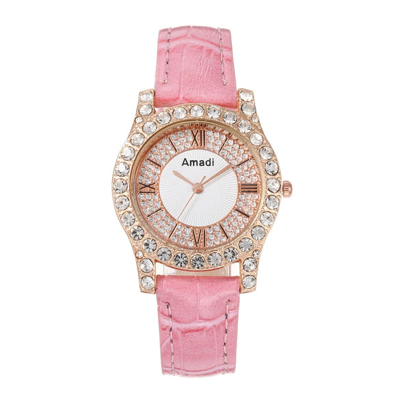 Ladies Alloy Imitation Leather Strap Round Dial Quartz Watch With Roman Face And Simple Fashion Style