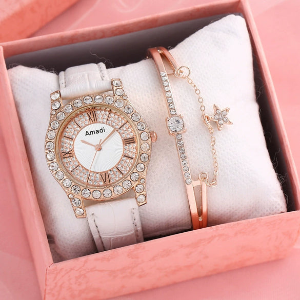 Ladies Alloy Imitation Leather Strap Round Dial Quartz Watch With Roman Face And Simple Fashion Style