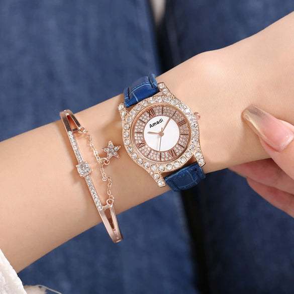 Ladies Alloy Imitation Leather Strap Round Dial Quartz Watch With Roman Face And Simple Fashion Style