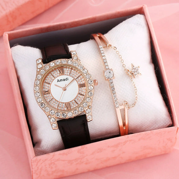 Ladies Alloy Imitation Leather Strap Round Dial Quartz Watch With Roman Face And Simple Fashion Style