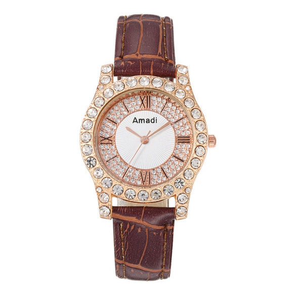 Ladies Alloy Imitation Leather Strap Round Dial Quartz Watch With Roman Face And Simple Fashion Style