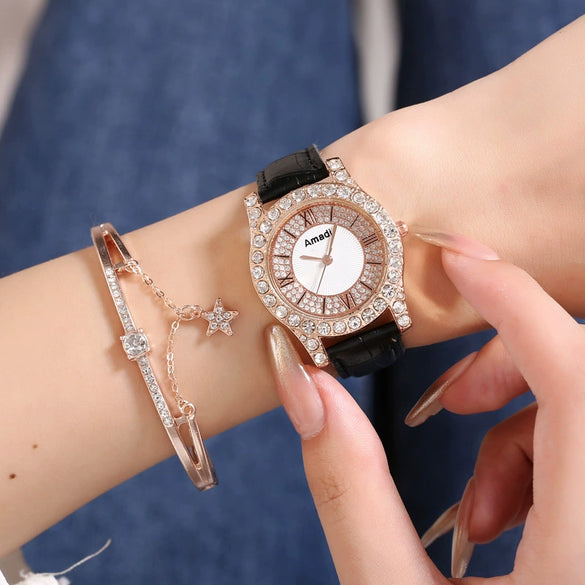 Ladies Alloy Imitation Leather Strap Round Dial Quartz Watch With Roman Face And Simple Fashion Style
