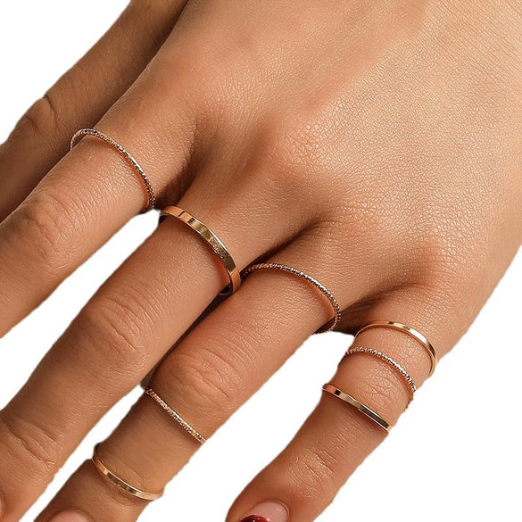 Ladies Alloy Minimalist Style Electroplated Joint Ring Tenpiece Set