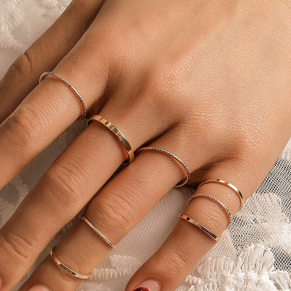 Ladies Alloy Minimalist Style Electroplated Joint Ring Tenpiece Set