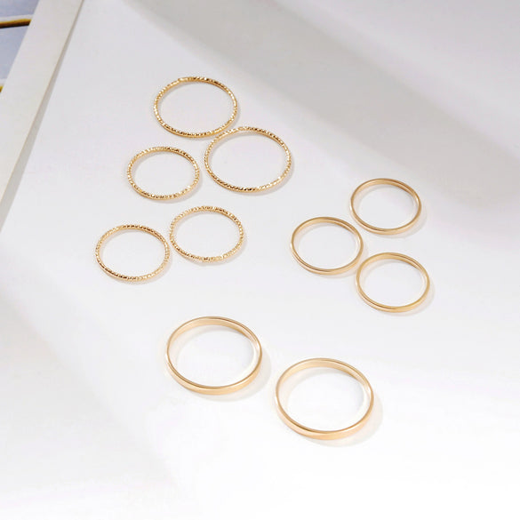 Ladies Alloy Minimalist Style Electroplated Joint Ring Tenpiece Set