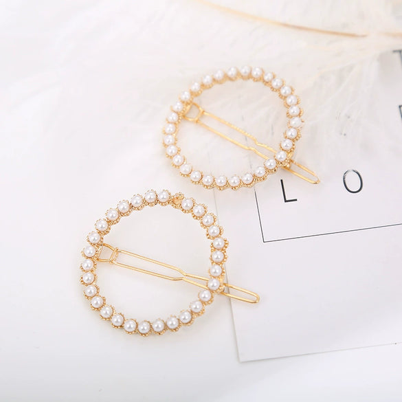 Ladies Alloy Pearl Geometric Edge Clip Hair Clip Electroplated Minimalist Style Plum Blossom Fivepointed Star Design