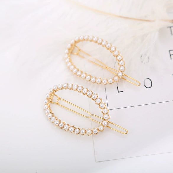 Ladies Alloy Pearl Geometric Edge Clip Hair Clip Electroplated Minimalist Style Plum Blossom Fivepointed Star Design