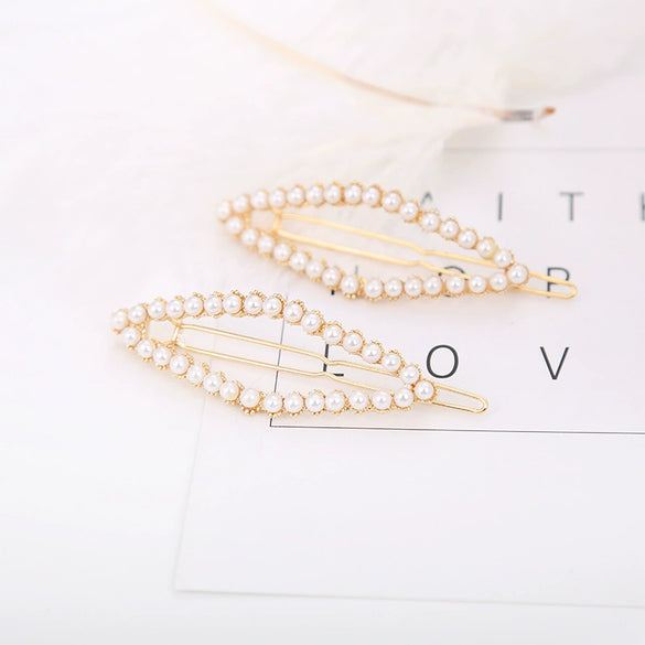 Ladies Alloy Pearl Geometric Edge Clip Hair Clip Electroplated Minimalist Style Plum Blossom Fivepointed Star Design